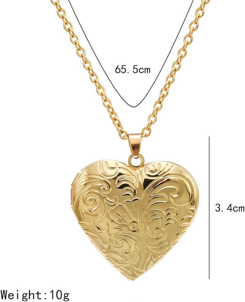 SCRDPRAD Vintage Engraved Flower Empaistic Photo Locket Hold Picture Oval Round Pendant Necklace Antique Carved Pattern Souvenir Memorial Clavicle Sweet Jewelry for Women - Image 2